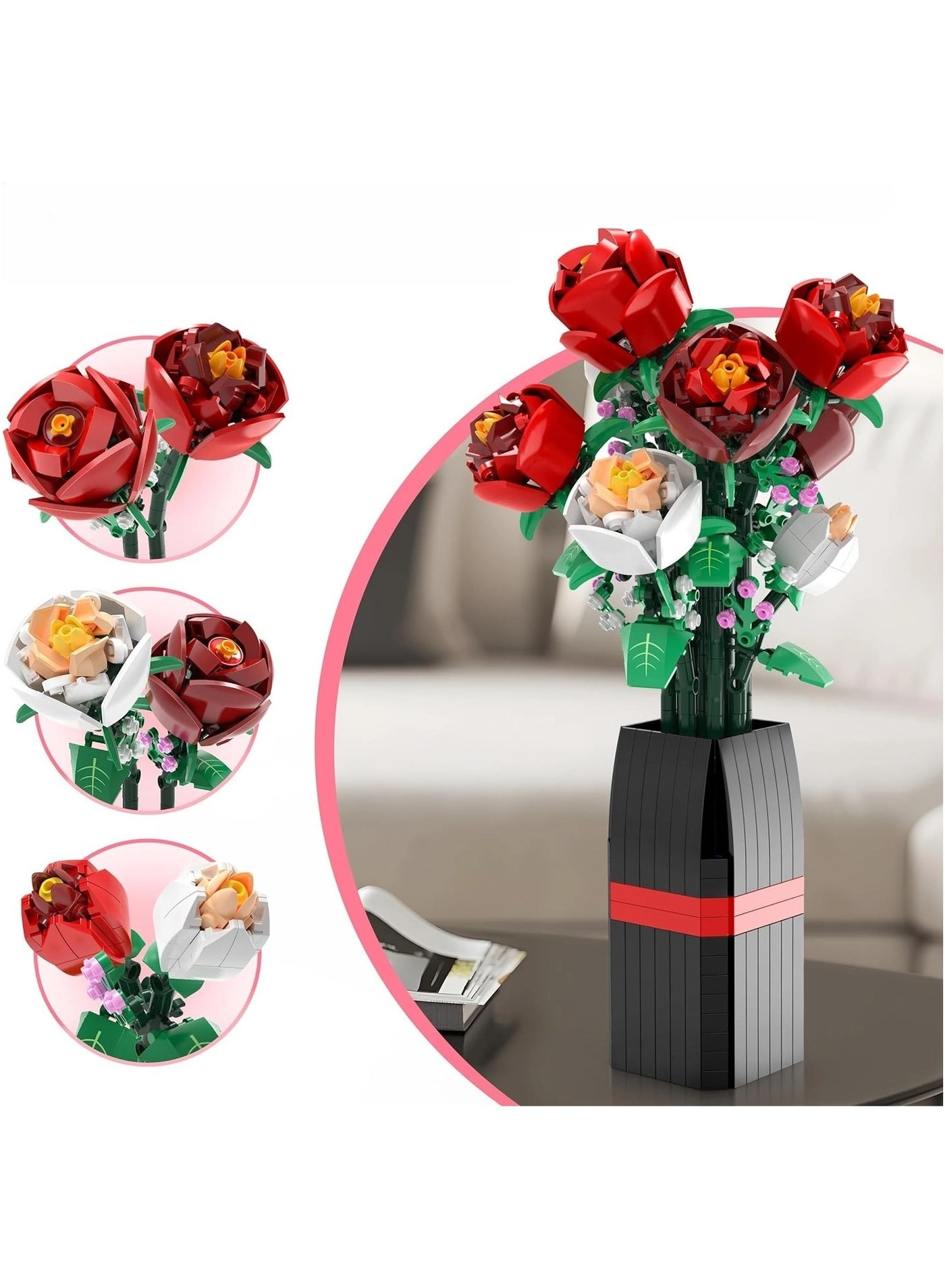 Roses Toy Building Set with Vase - Flowers