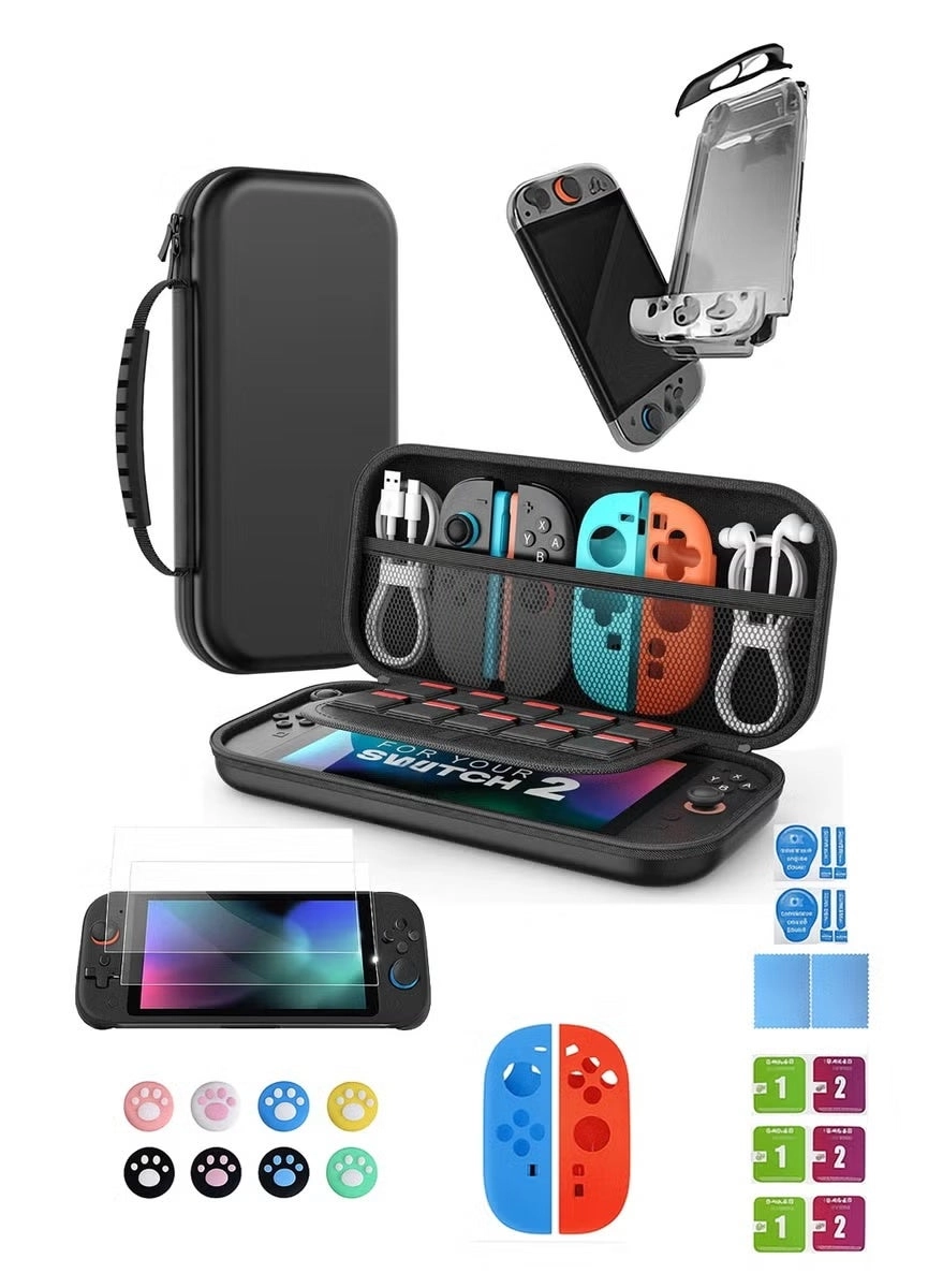 M.A&F's Carrying Case + Screen Protectors + Joystick Caps + Crystal Shell + Controller Covers - Switch 2