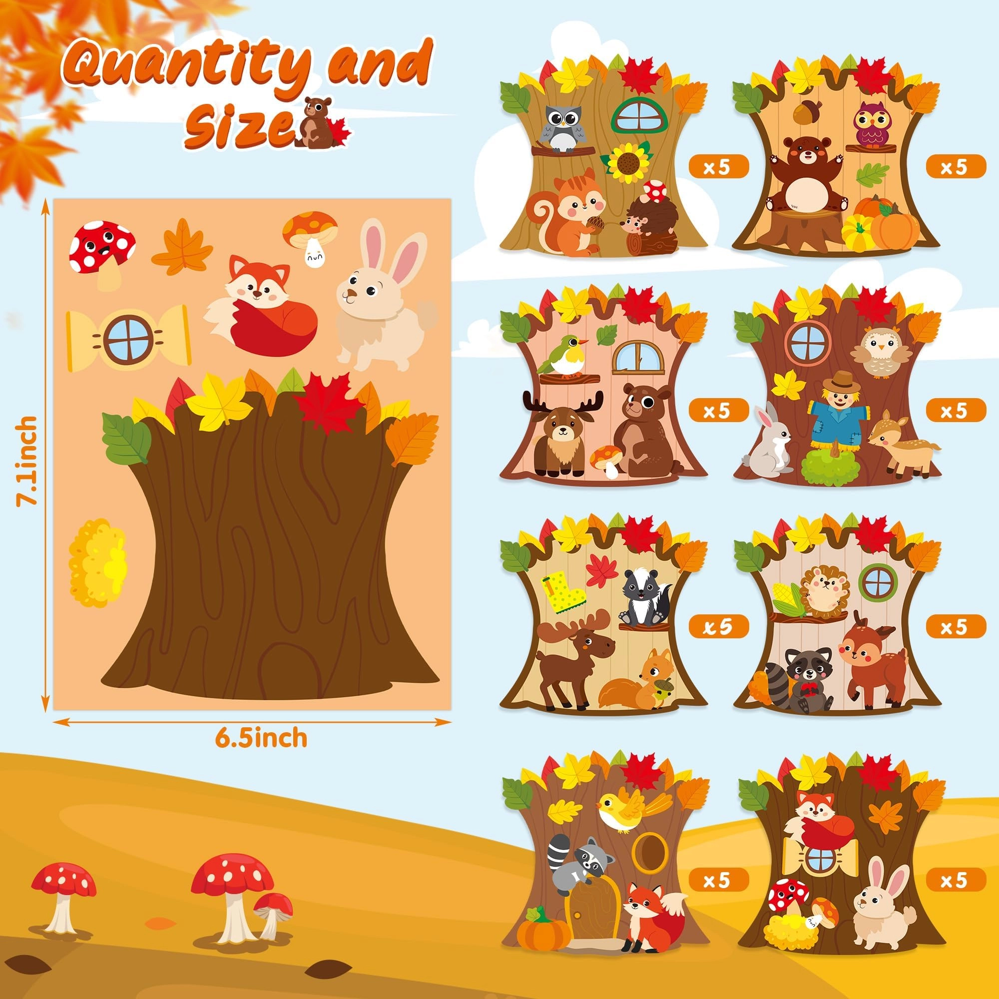 Fall Woodland Animal Face Stickers - 40PCS