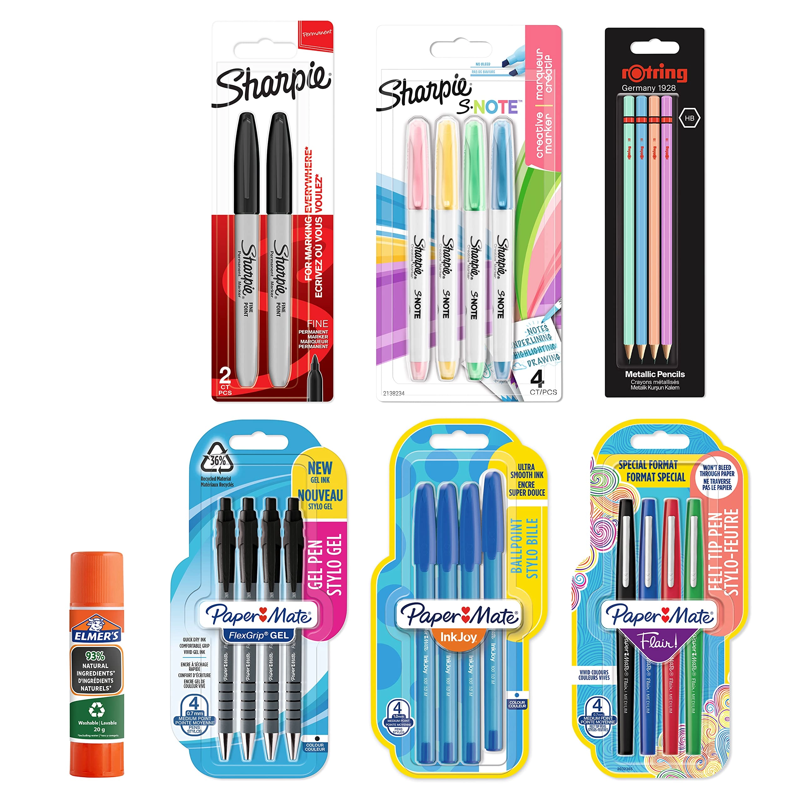 Newell Brands InkJoy 100ST + FlexGrip + Flair + Sharpie Permanent Markers