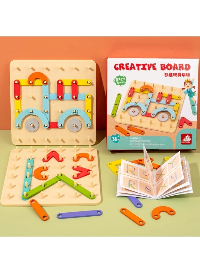 Wooden Creative Peg Board - 3+ 33 pieces