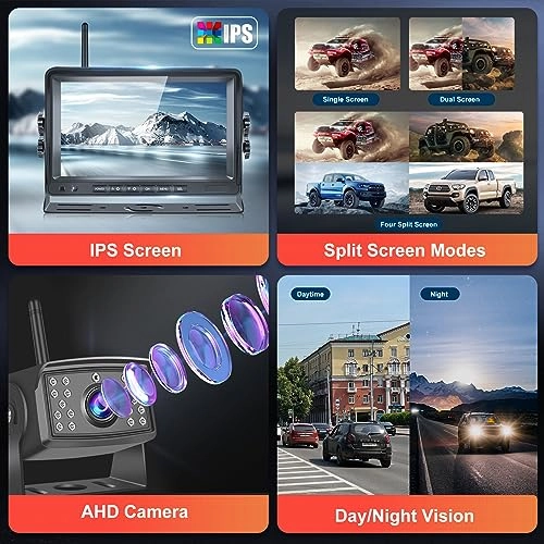 7 Inch TFT LCD Monitor - Wireless + Rear View Camera - Night vision 720P