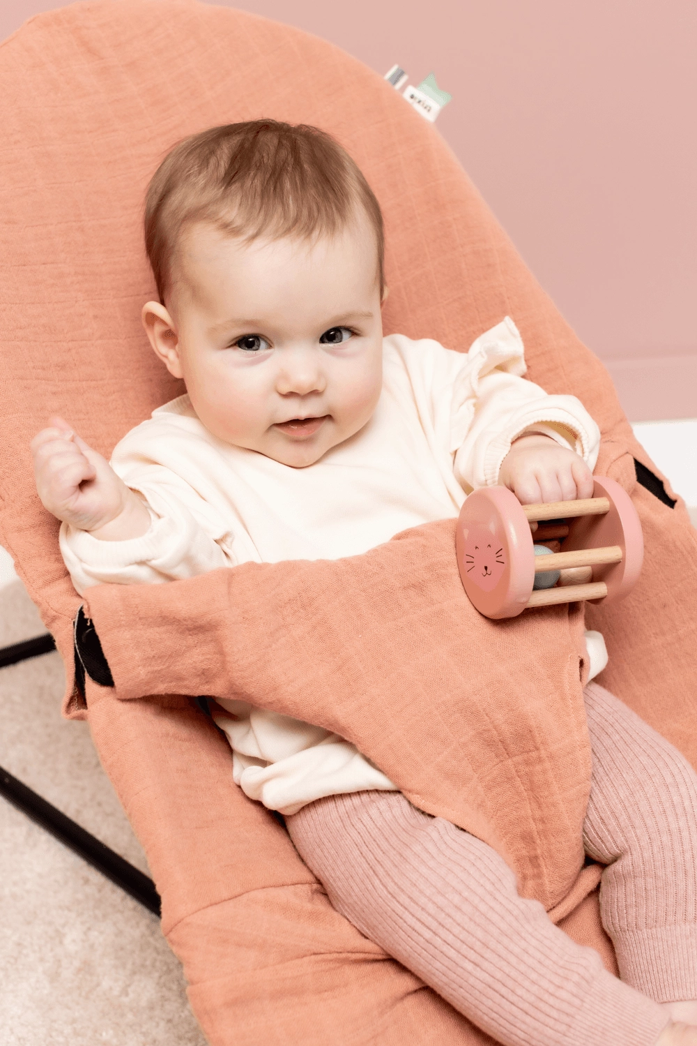 Wooden Rolling Rattle - Suitable for 6 months and above Mrs. Cat