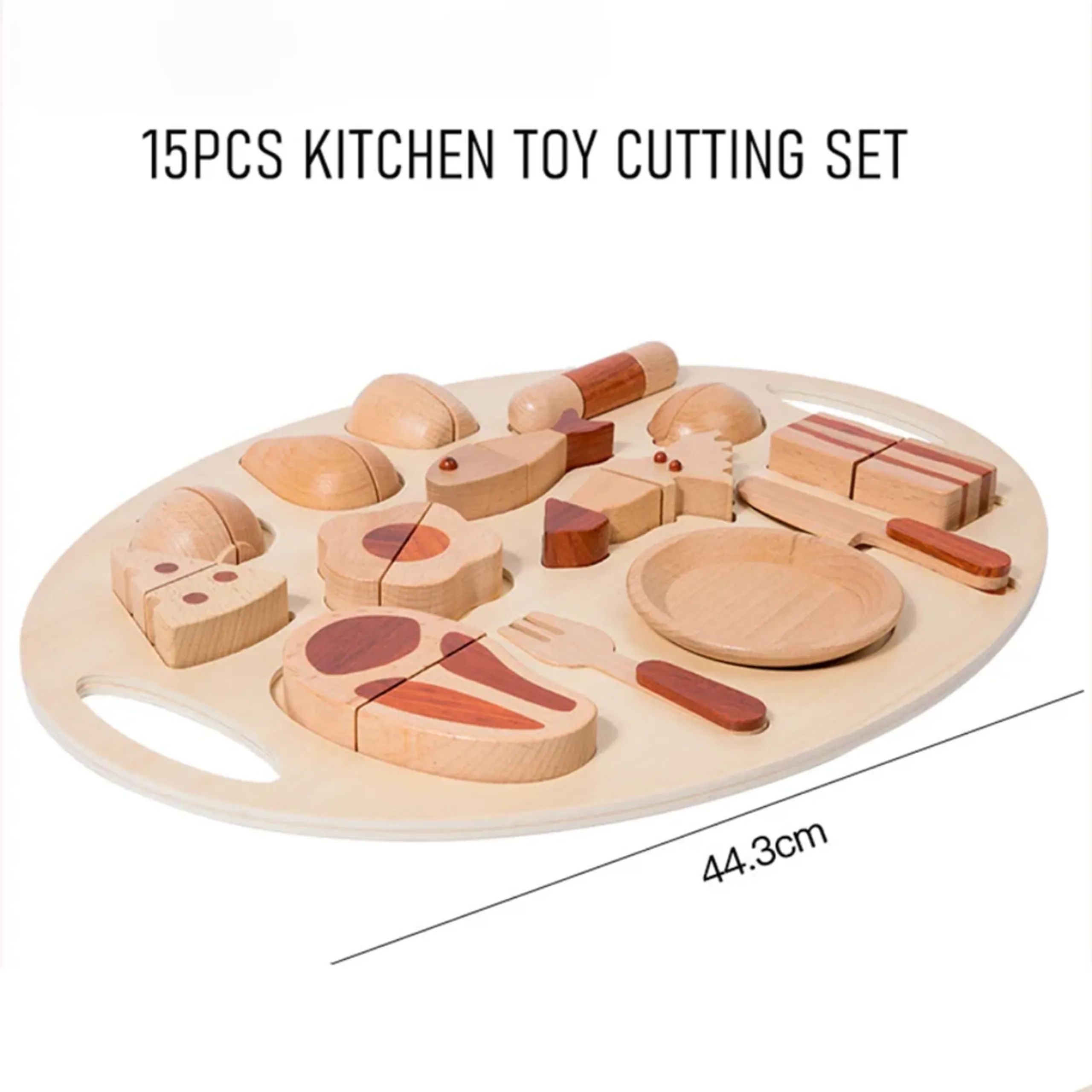 Natural Wooden Dinner Pretend Playset - Suitable for 3 years & above 15 pieces