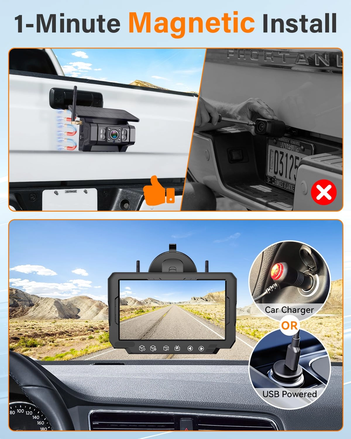 Solar Wireless Backup Camera - Night Vision Wireless 1080P
