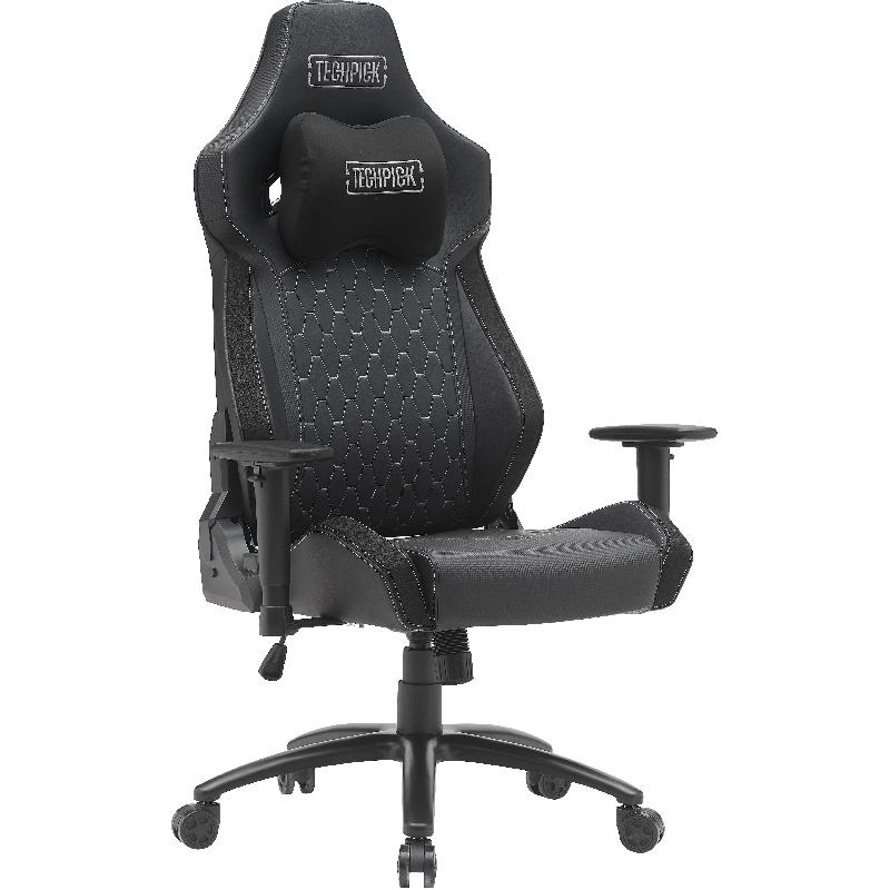 Techpick Premium Highback Gaming Chair - Black PU Leather Adjustable Height