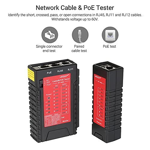 Network Cable & PoE Tester - RJ45 RJ11 RJ12 PoE
