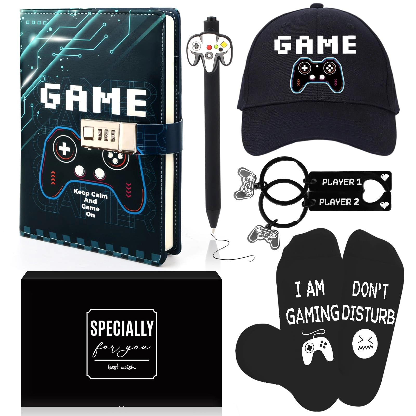 Xourspaty Diary - Lock + Pen + Baseball Cap - Adjustable + Socks + Keychain + Gift Box