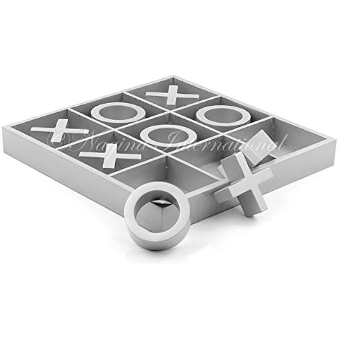 Tic Tac Toe Board Game - 14 Large Wooden Silver Grey