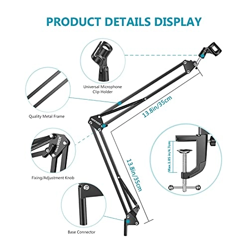 Mic Stand - Extendable Scissor Arm Table Mounting Clamp