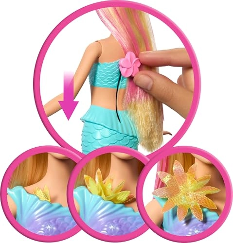 Barbie Flower Magic Mermaid - Long Blonde Hair Pink Highlights Ombre Tail Ages 3+