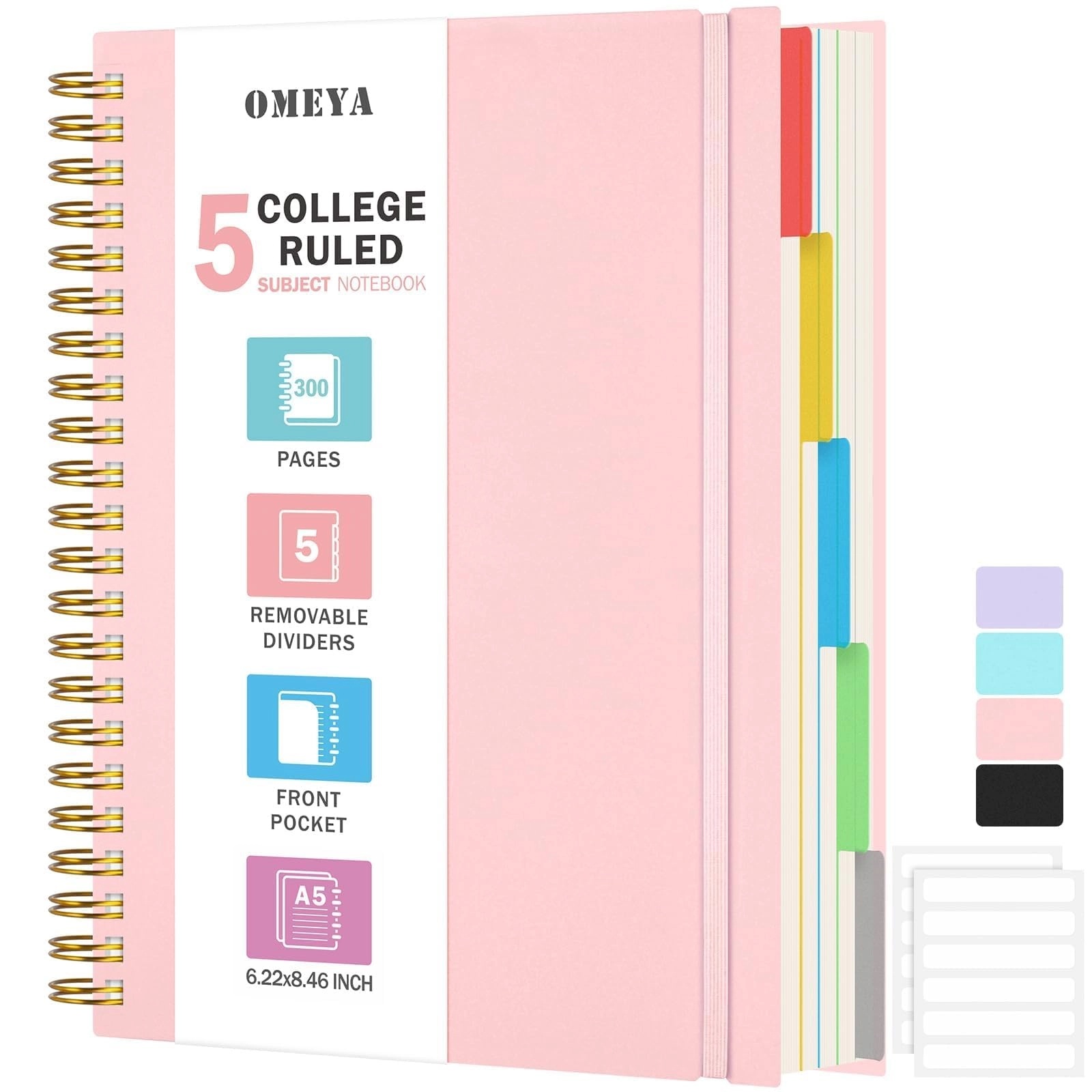 5 Subject Notebook A5 Spiral - Lined 150 Sheets