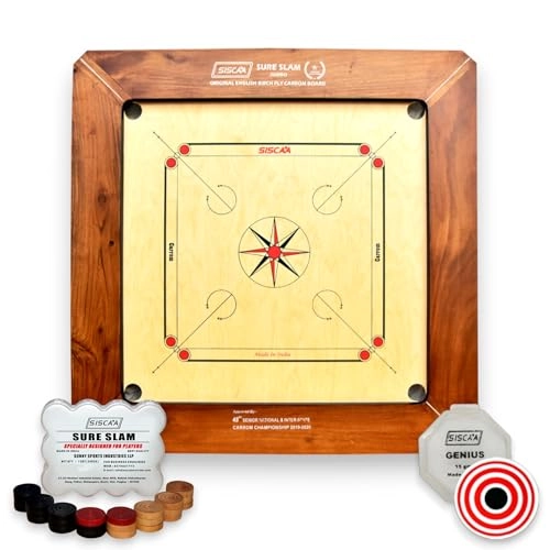 SURE SLAM - Premium Collection Carrom Board Natural Finish Frame