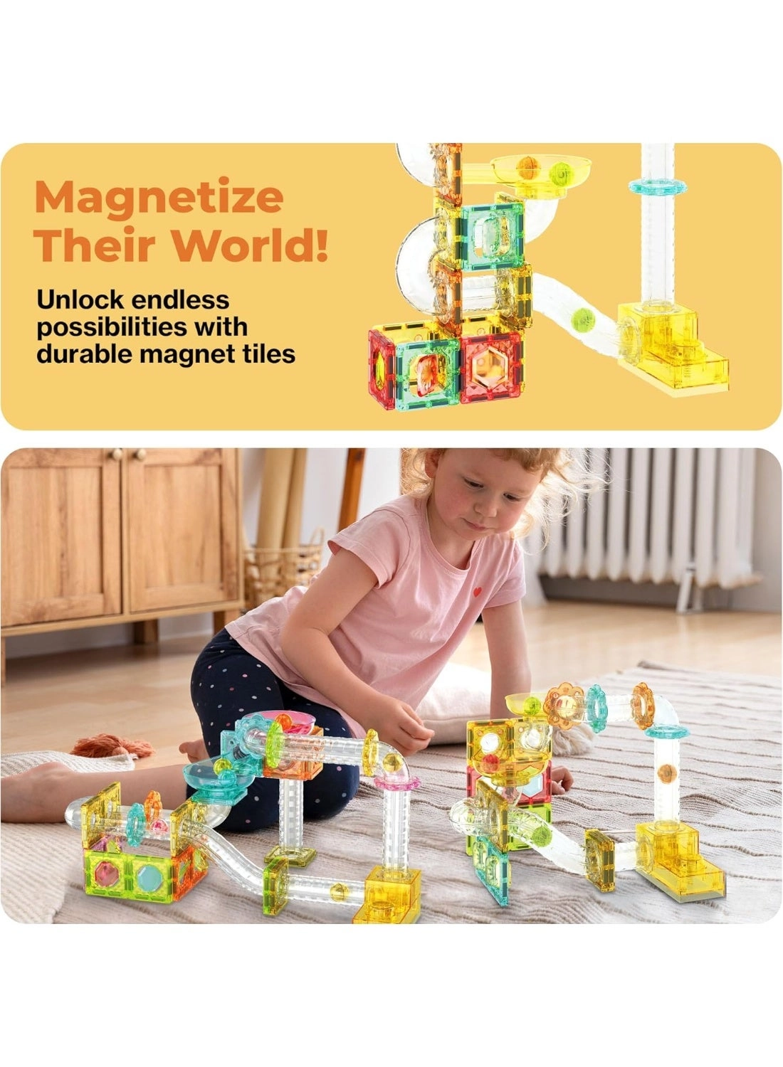 Magnetic Marble Run with Launcher - 80 pcs