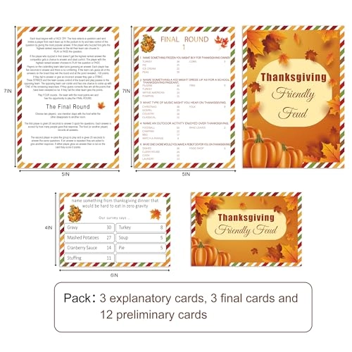 Thanksgiving Feud Quiz - 3 instruction cards 3 final cards 12 preliminary cards 15+