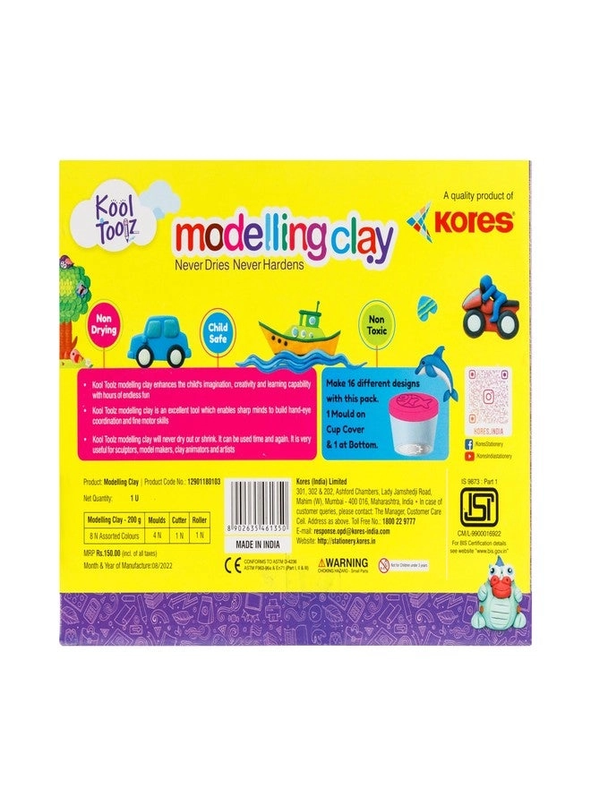 Kool Toolz Modelling Clay - 200 g 8 Vibrant Shades 4 Moulds