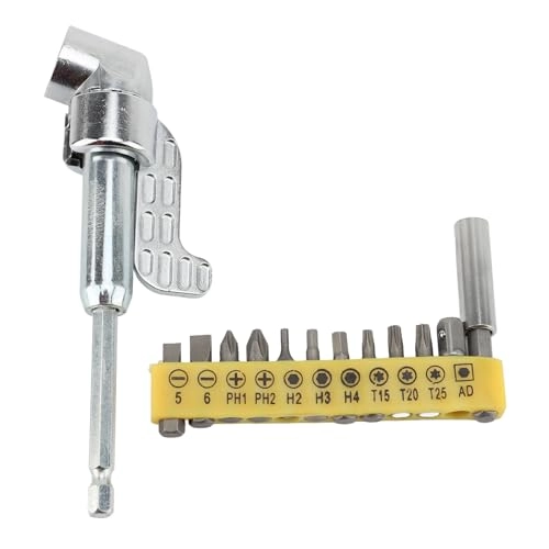 105 Degree Right Angle Drill Adapter - Zinc Alloy 12 Screwdriver Bits