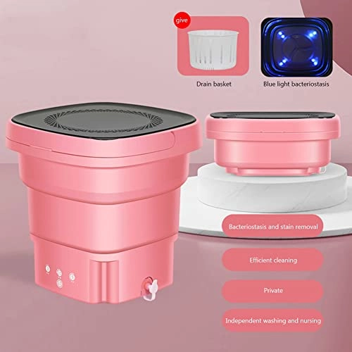 Foldable Small Laundry Washing Machines with Dryer Bucket, Portable Socks Underwear Washing Machine with Blue Light Sterilization, Low Noise for Travel Hotels