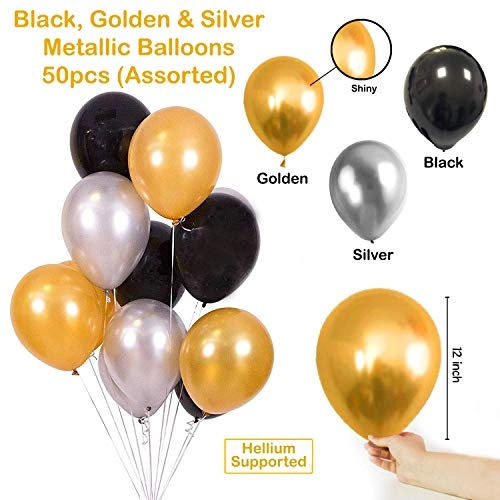 JOLLITY LLC Happy Birthday Foil Balloons - 50 Pcs + Silver Fringe Curtain - 2 Pcs