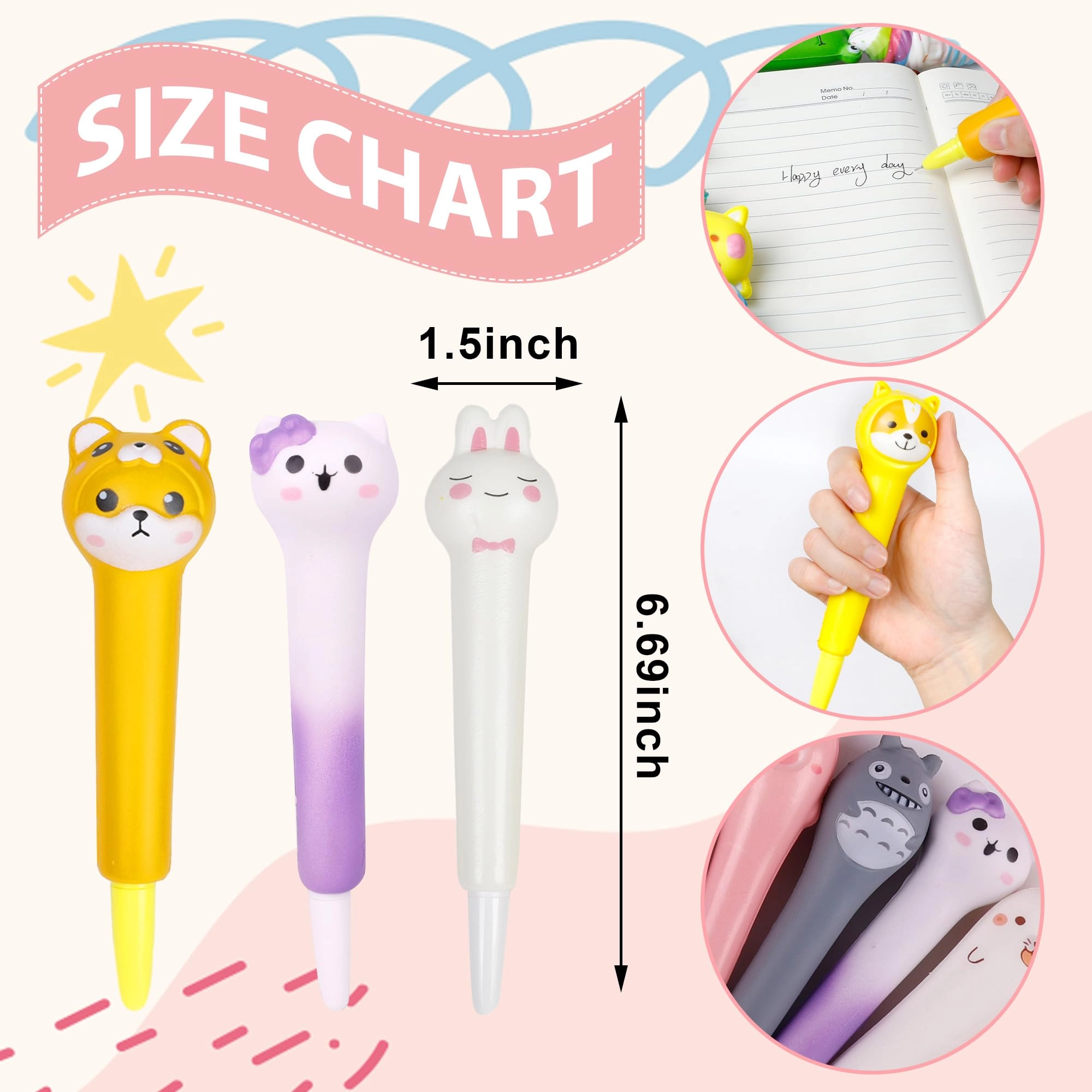 Cute Pens squishy pens - 10 Pack 0.3mm