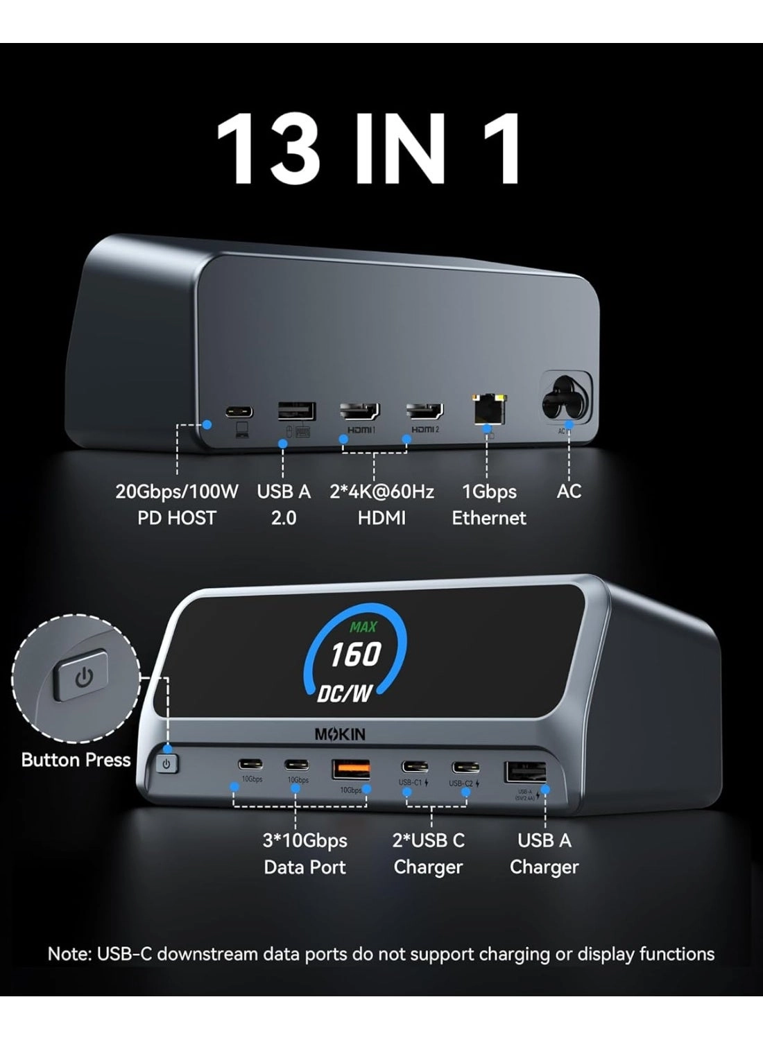 13-in-1 USB-C Docking Station - USB-C MacOS Windows
