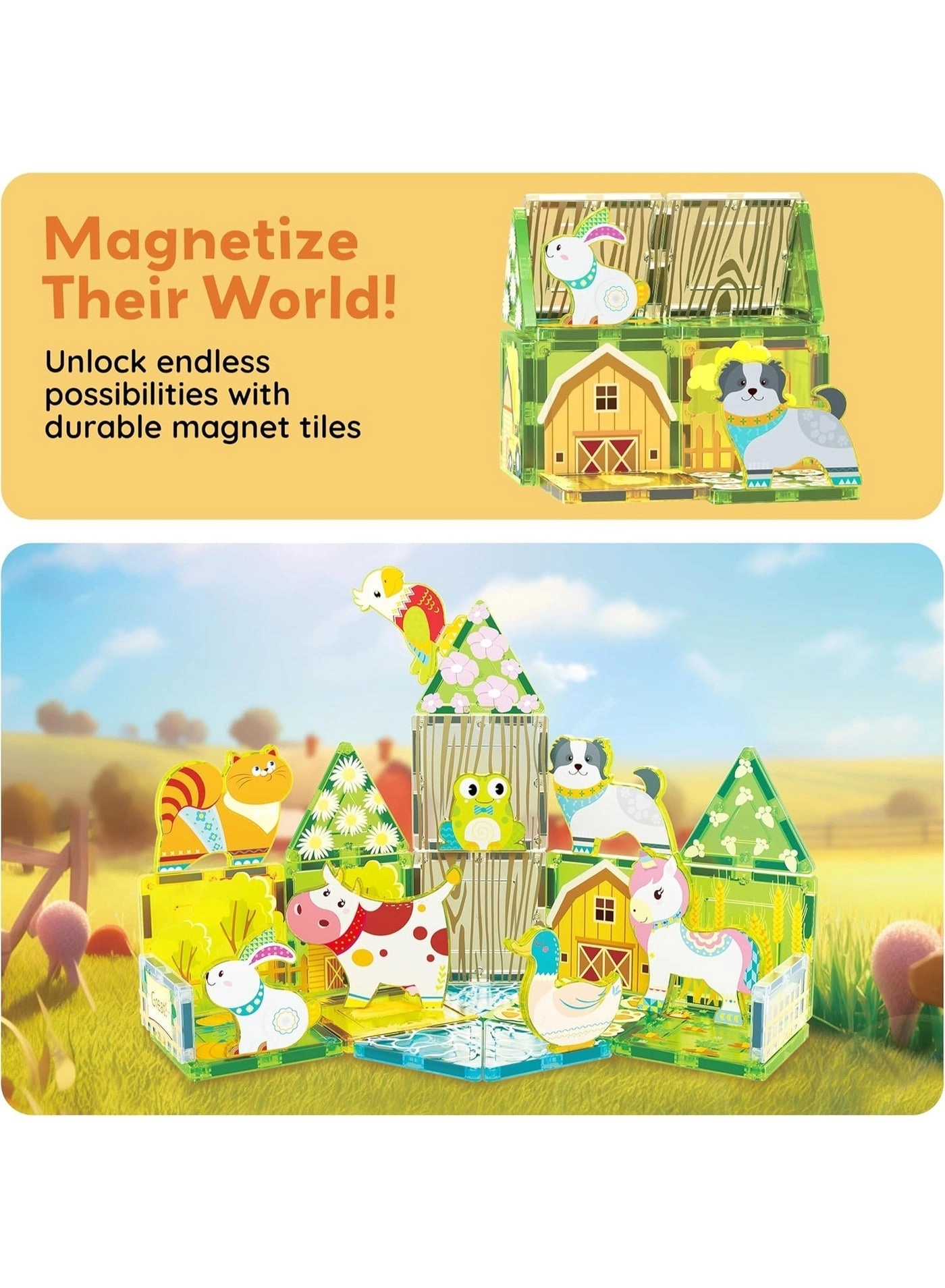 Magnetic Tiles Building Toy Set - Farm Animal 26 pcs