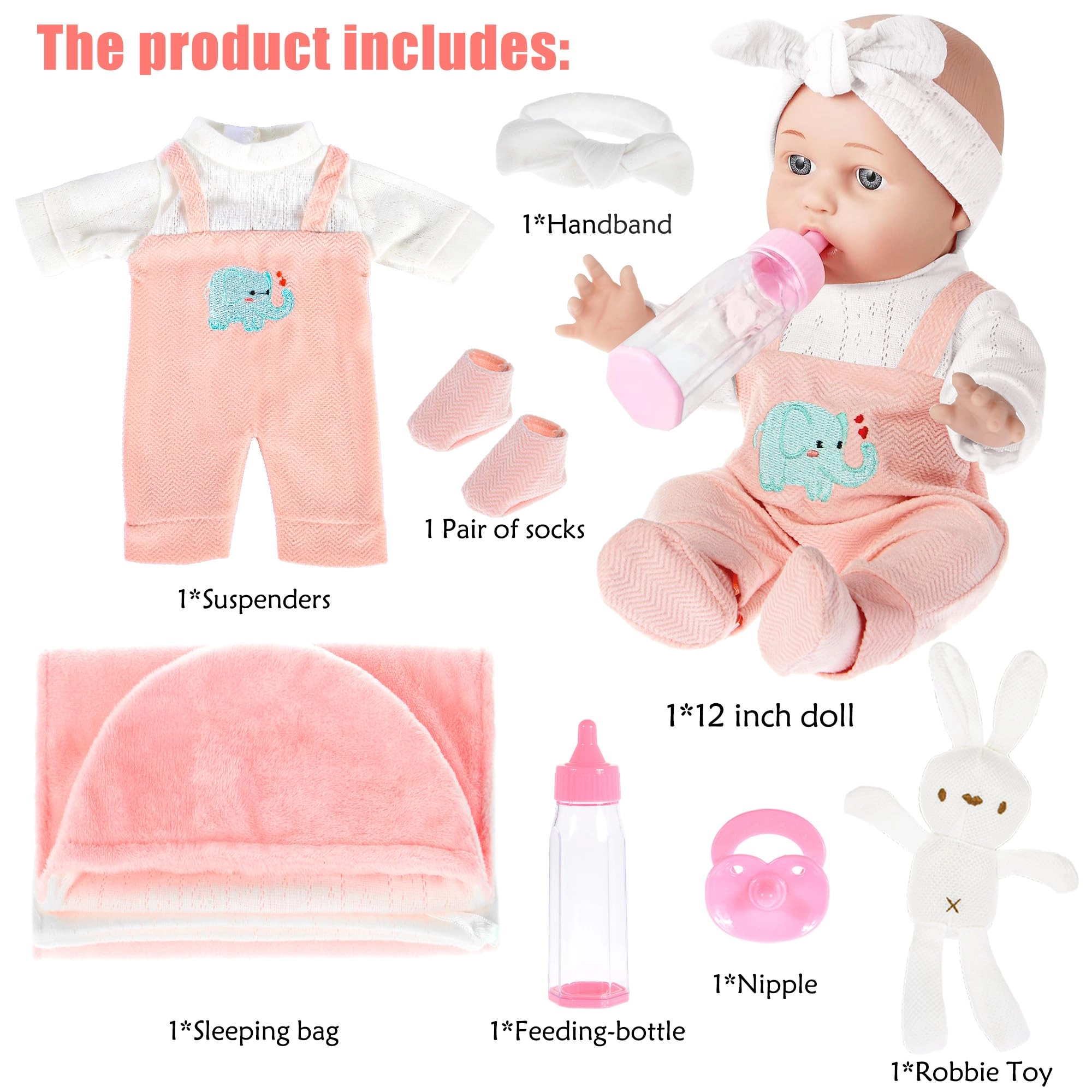 Realistic Baby Doll - 12 Inch Outfits Feeding Accessories Ages 3+