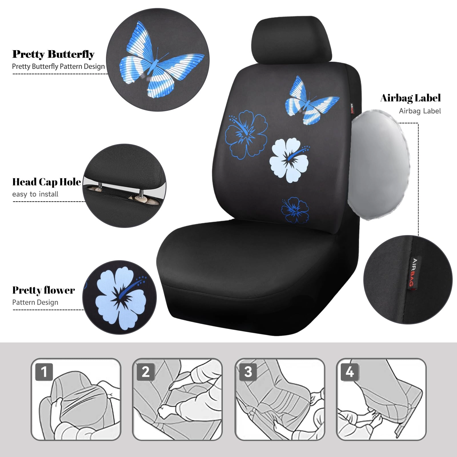 Embroidery Butterfly and Flower Car Floor Mats