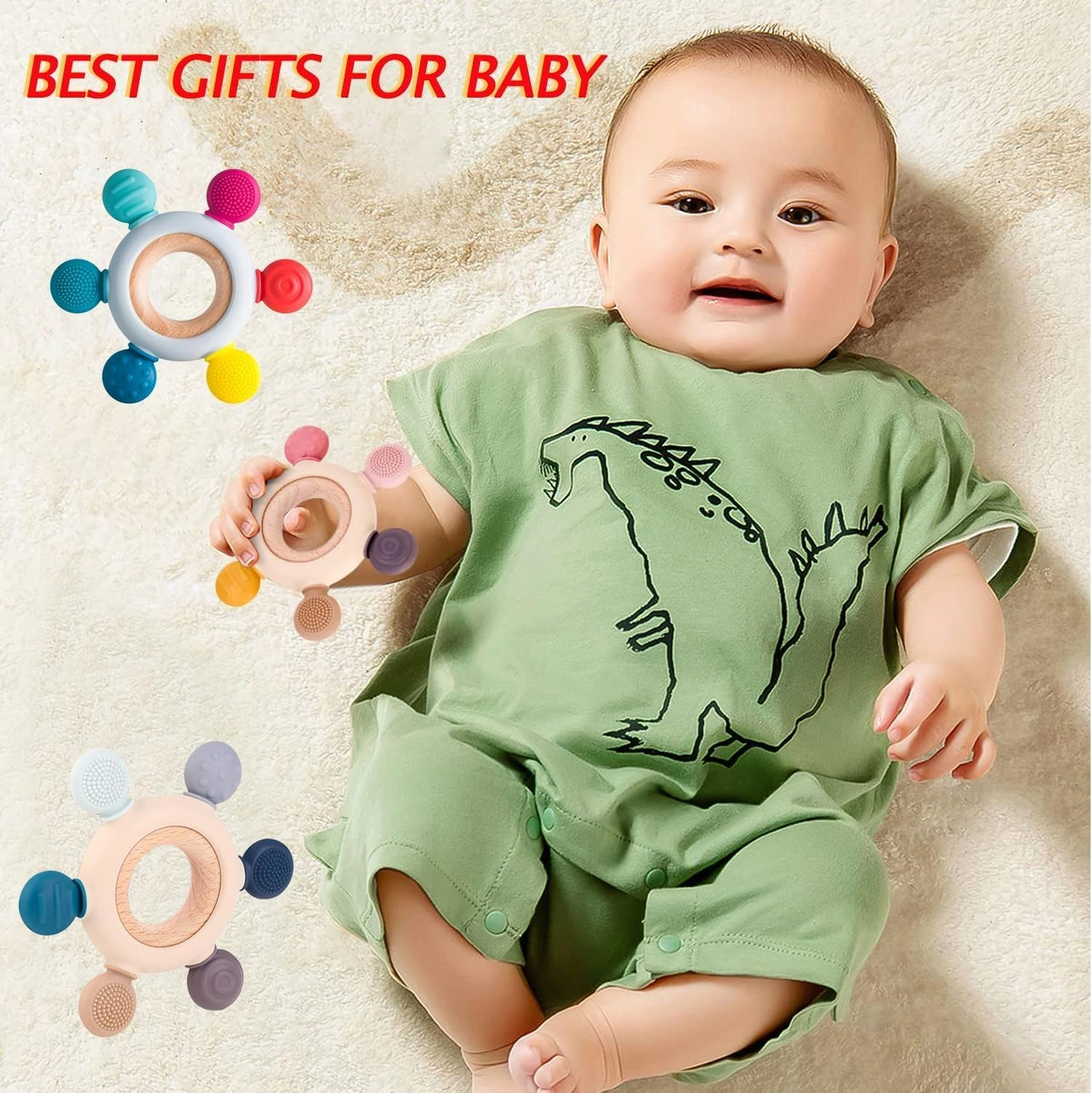 2 in 1 Teether - Beech Wood, Silicone