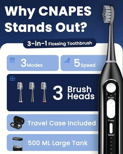 Electric Toothbrush with Water Flosser Combo - 3 Modes 5 Speeds Black