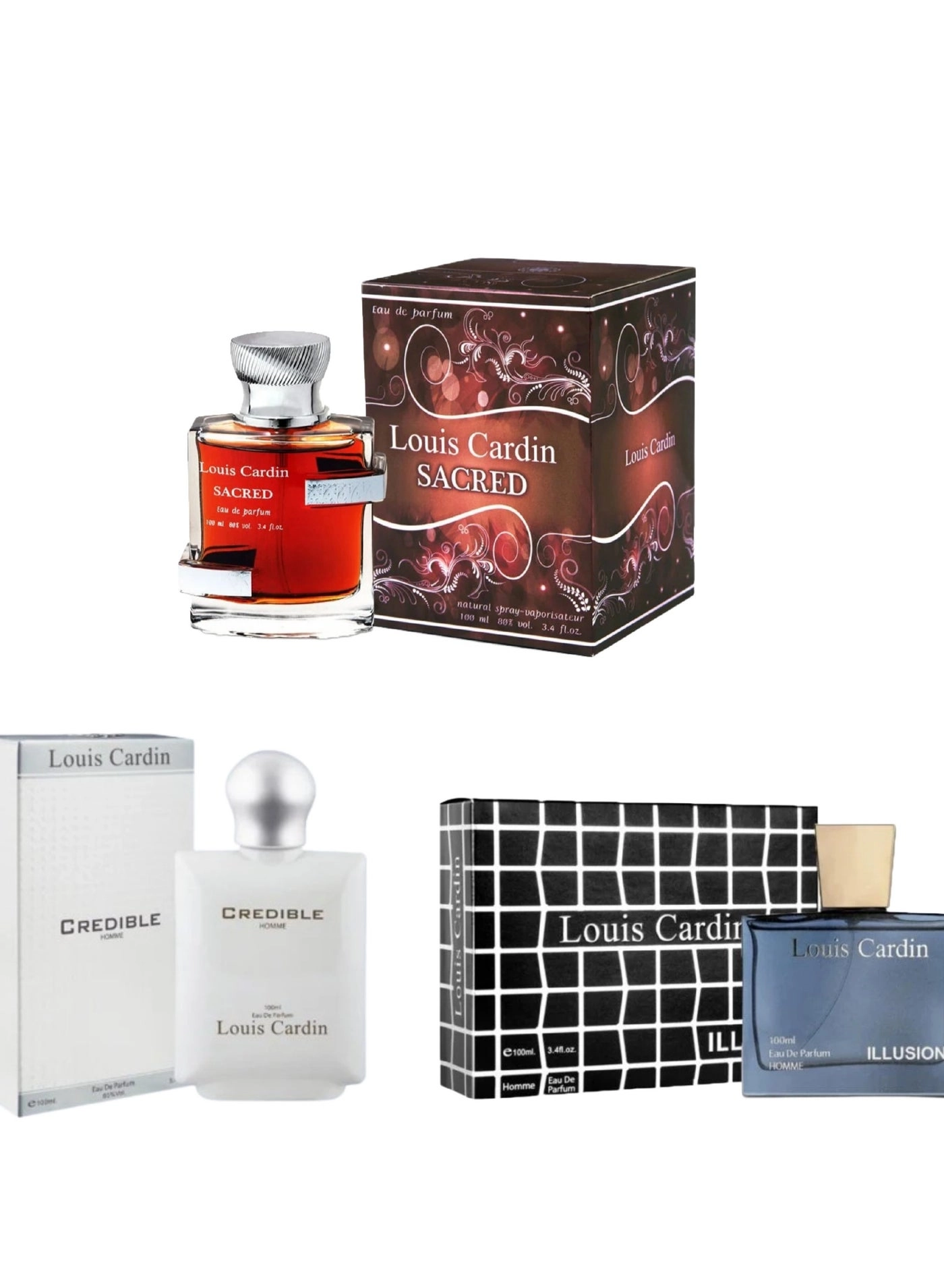 Louis Cardin ILLUSION - Eau de Parfum 100ml + CREDIBLE HOMME + SACRED