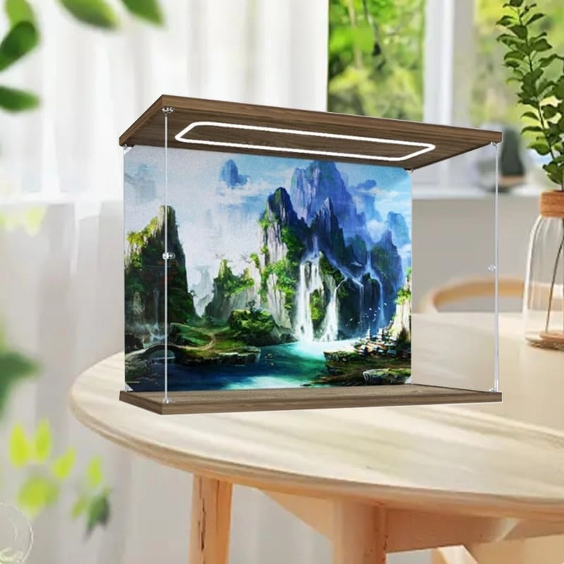 Clear Acrylic Display Case - 55x50x25cm Wood Bottom+top Light