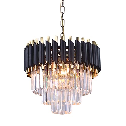 Crystal Chandelier - 15.7'' 3-Tier Back Gold