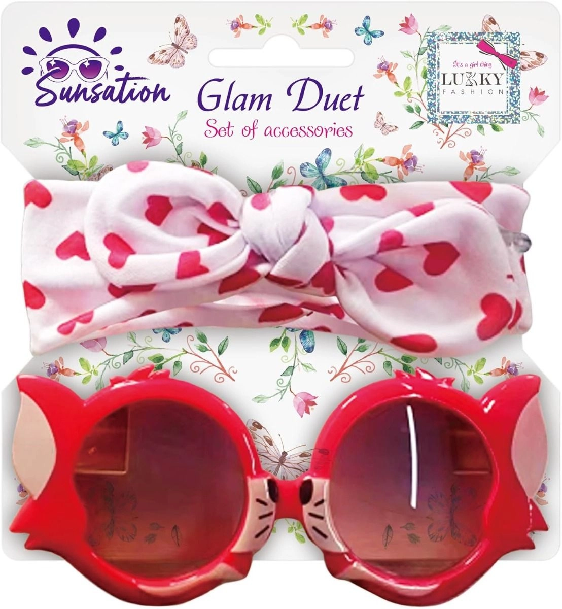Lukky Fashion Glam Duet Sunglasses And Hairband - Red