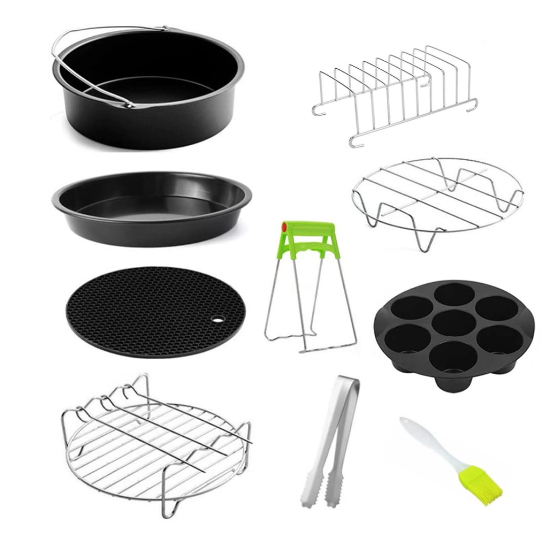 HLLGT Cake basket + Pizza plate + BBQ grill + Cake mold + Toaster rack + Steam rack + Food clamp + Kitchen board clamp + Oil brush + Silicone pad - Carbon steel,stainless steel 10pcs