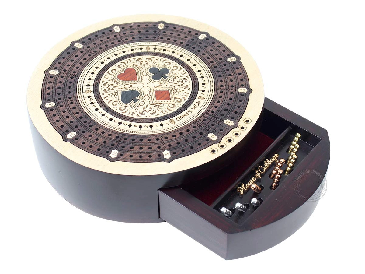House of Cribbage Round Shape 3 Track Non-Continuous Cribbage Board
