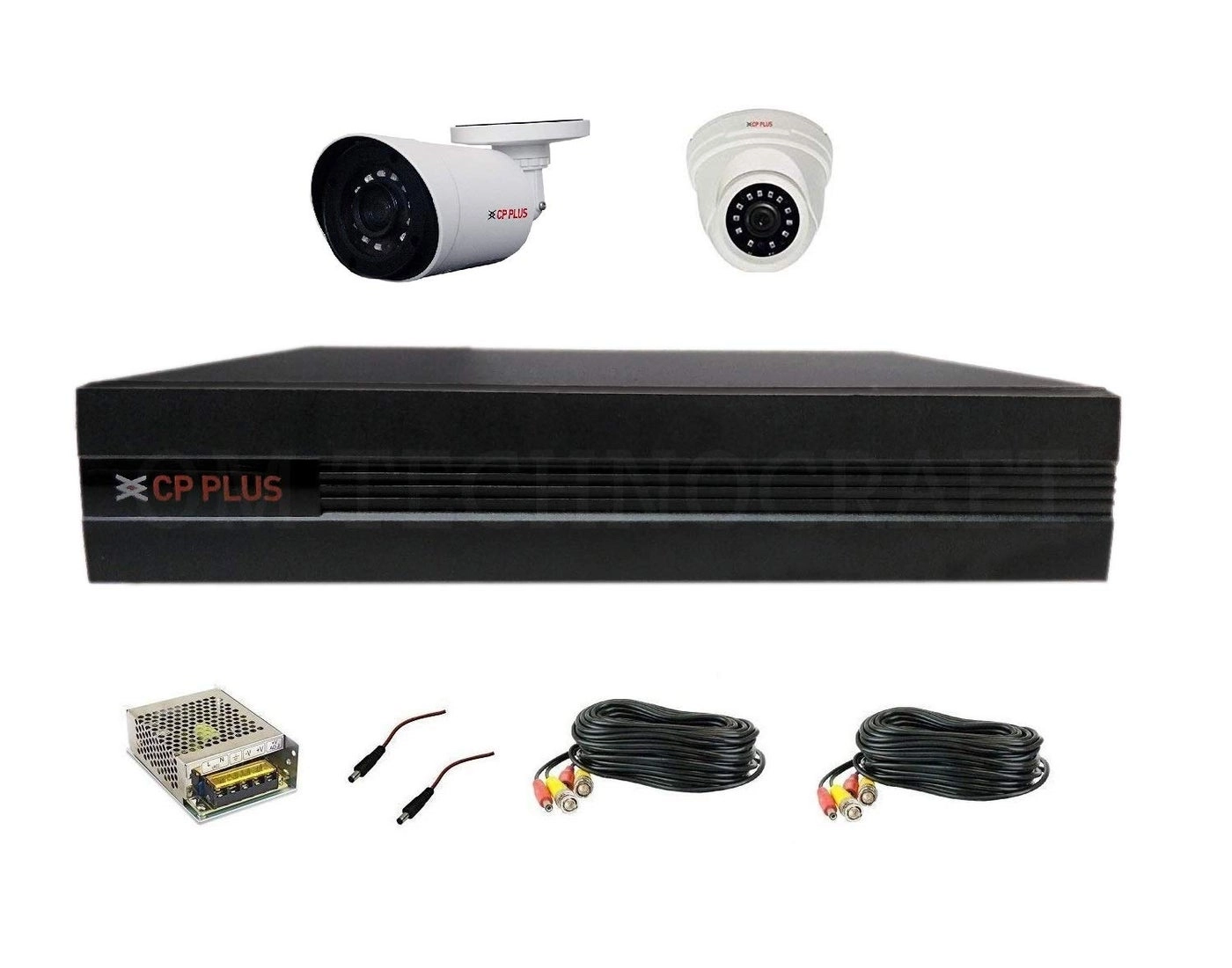 CP Plus 4 Channel 2 MP Universal HD DVR + Hard Drive - 2 TB + Dome Camera - 2.0 MP + Bullet Camera - 2.0 MP