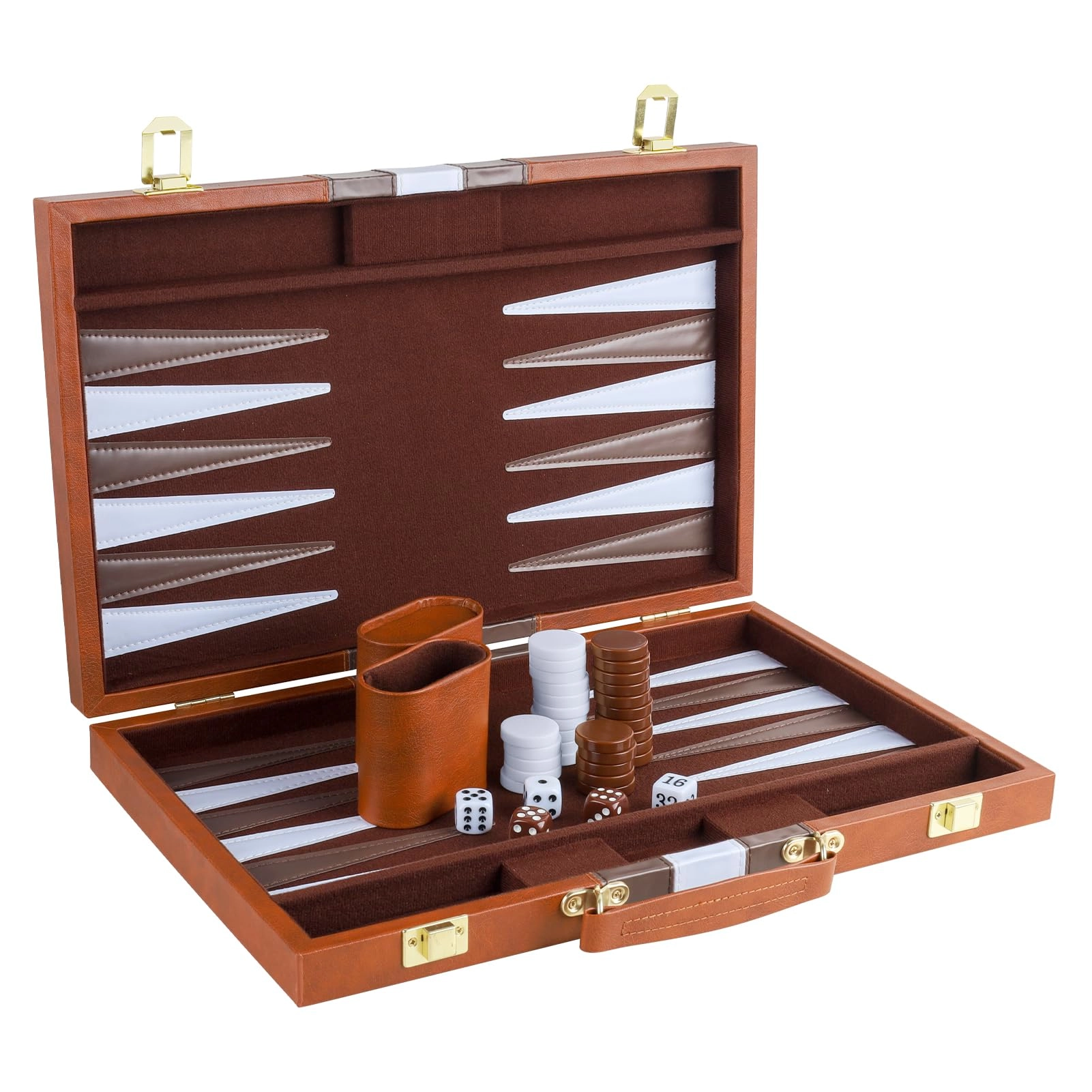 Backgammon Set - PU Leather Case Grey
