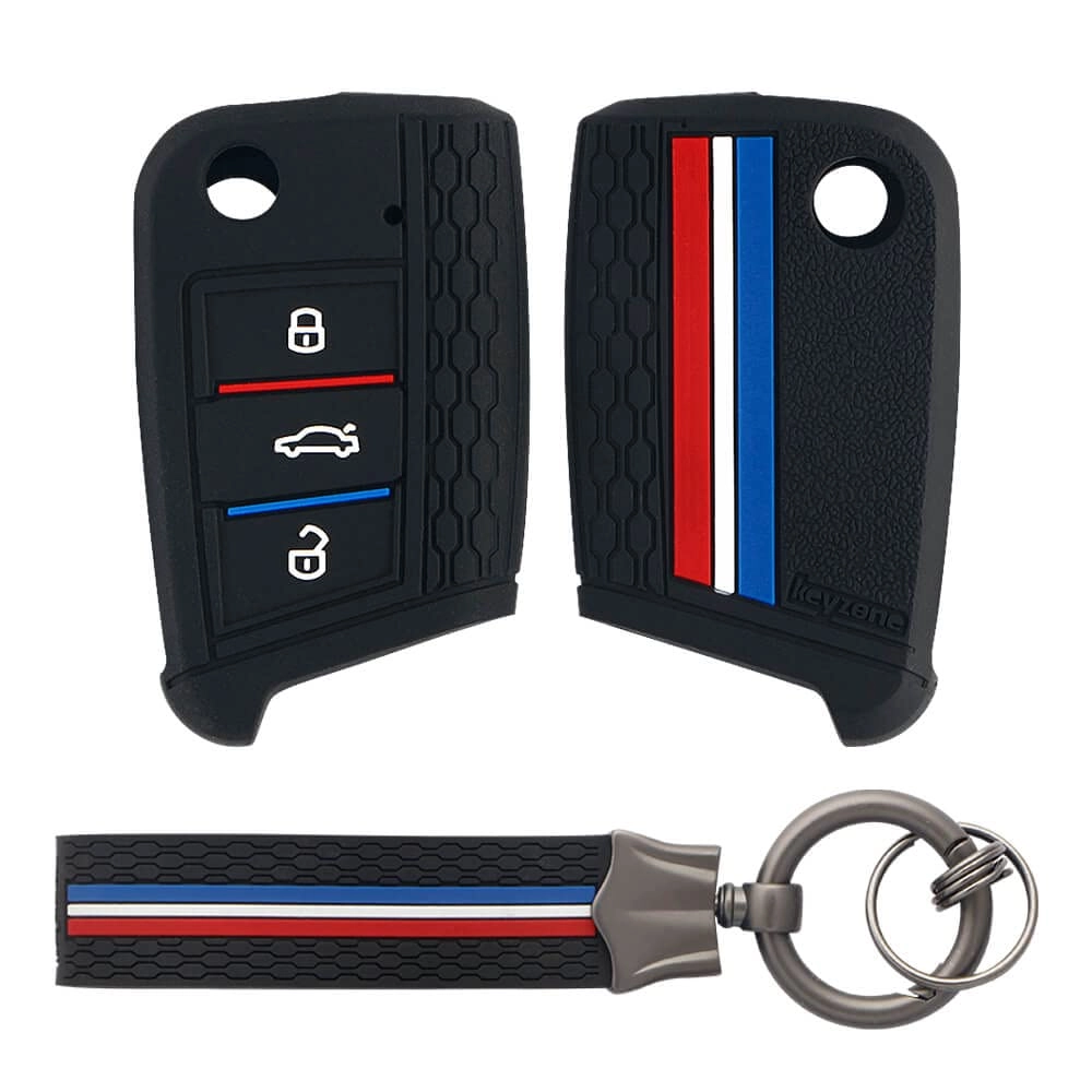 keyzone Striped Silicone Key Cover & Keychain - Car