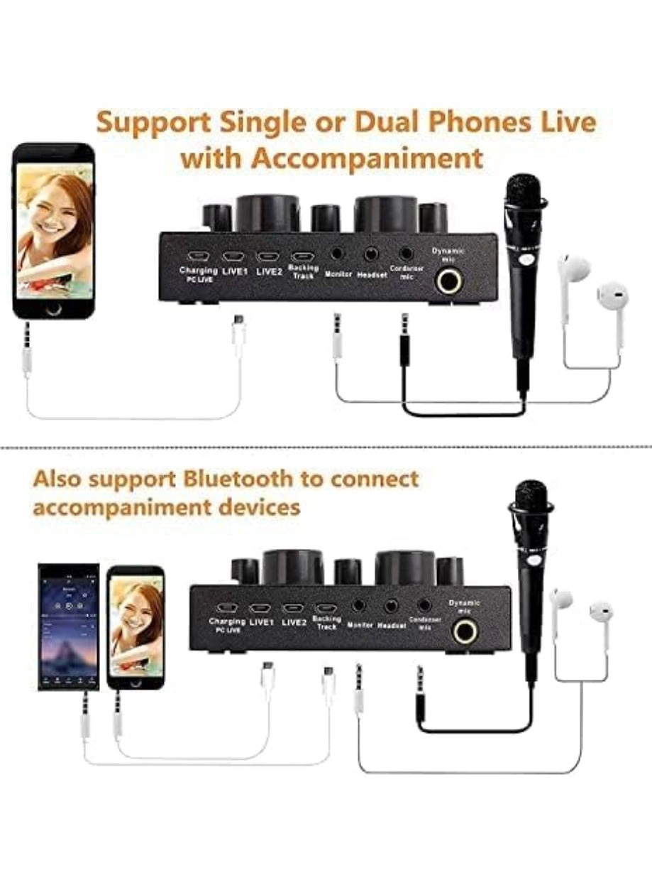 Condenser Microphone + V8S Live Sound Card Wireless+USB+3.5mm-Mini-Jack Microphone