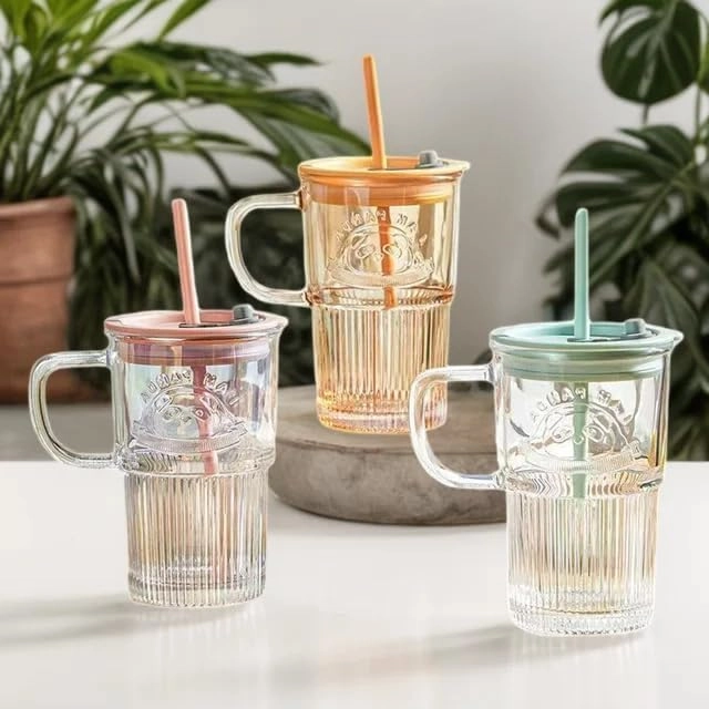 Panda Cartoon Pattern Glass Tumbler - 1 pcs - 420 ml
