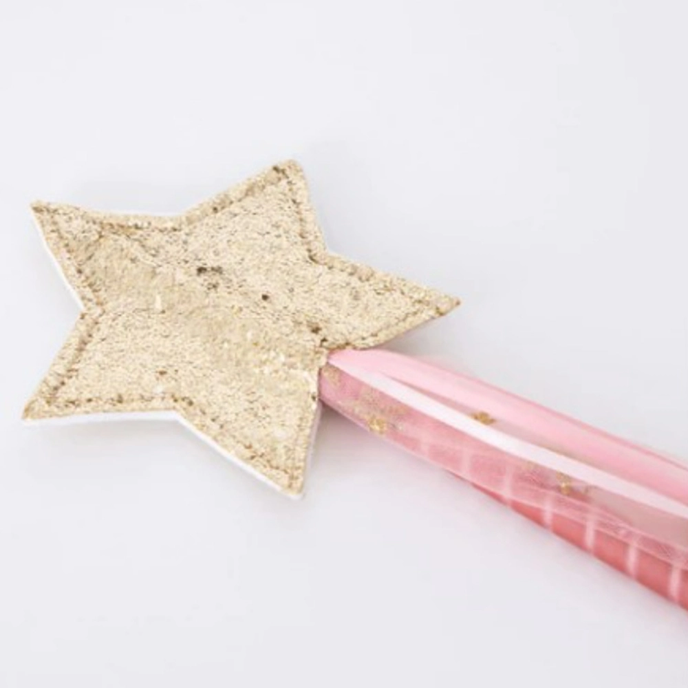 Tulle Wand - Wooden Gold glitter star