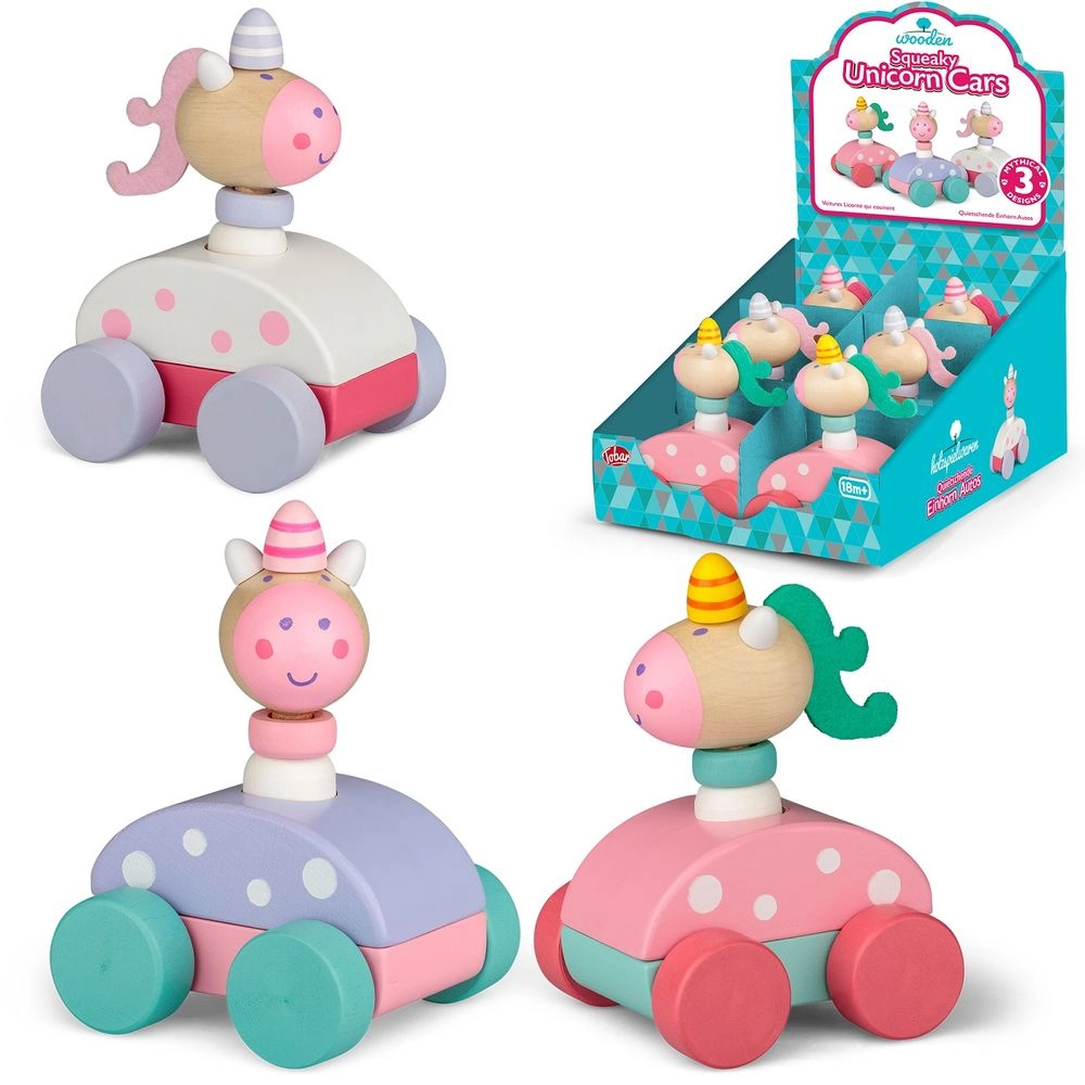 Wooden Painted Squeaky Unicorn Toy Car - Suitable for 3 years and above 1 Pc