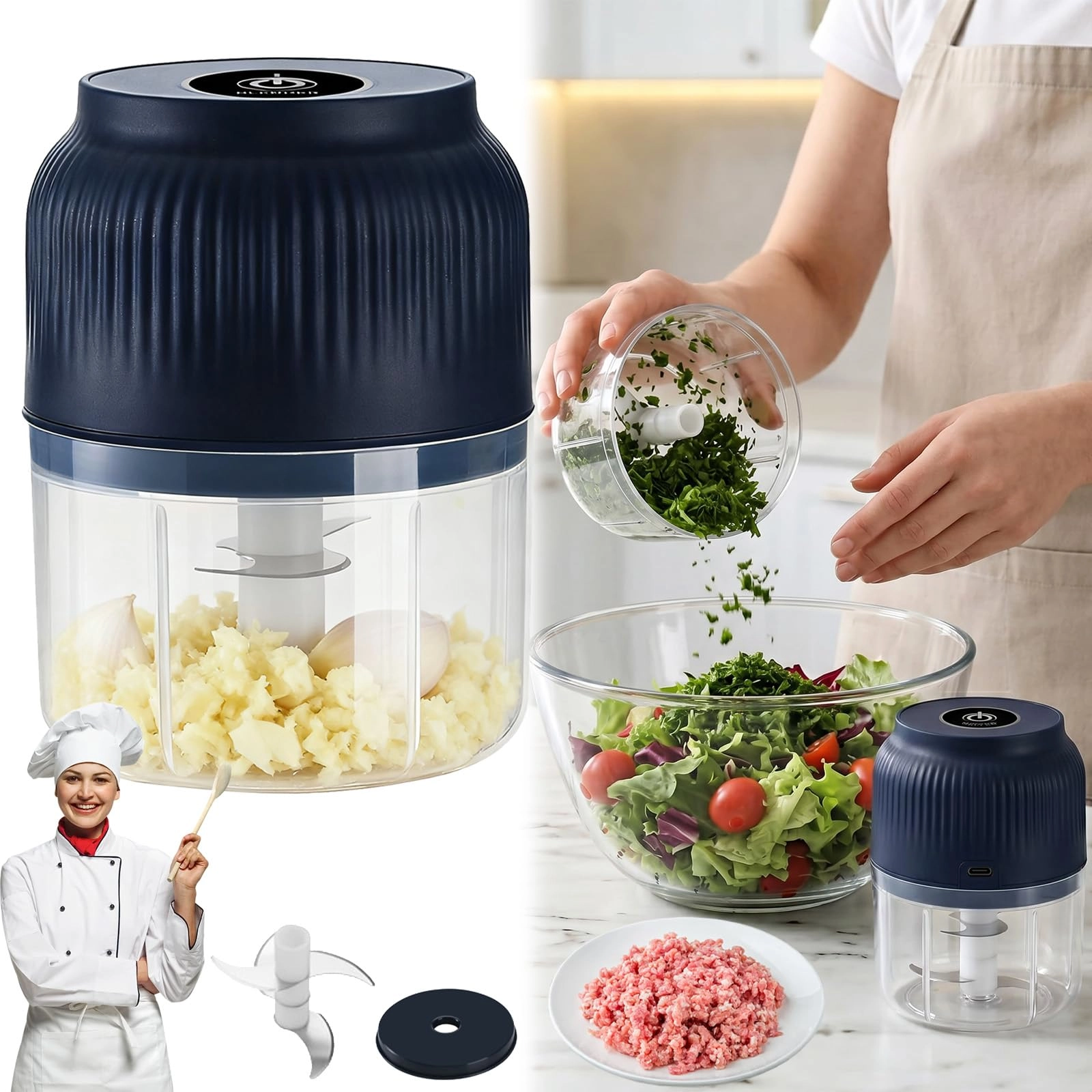 Electric Garlic Chopper - 350ML USB rechargeable