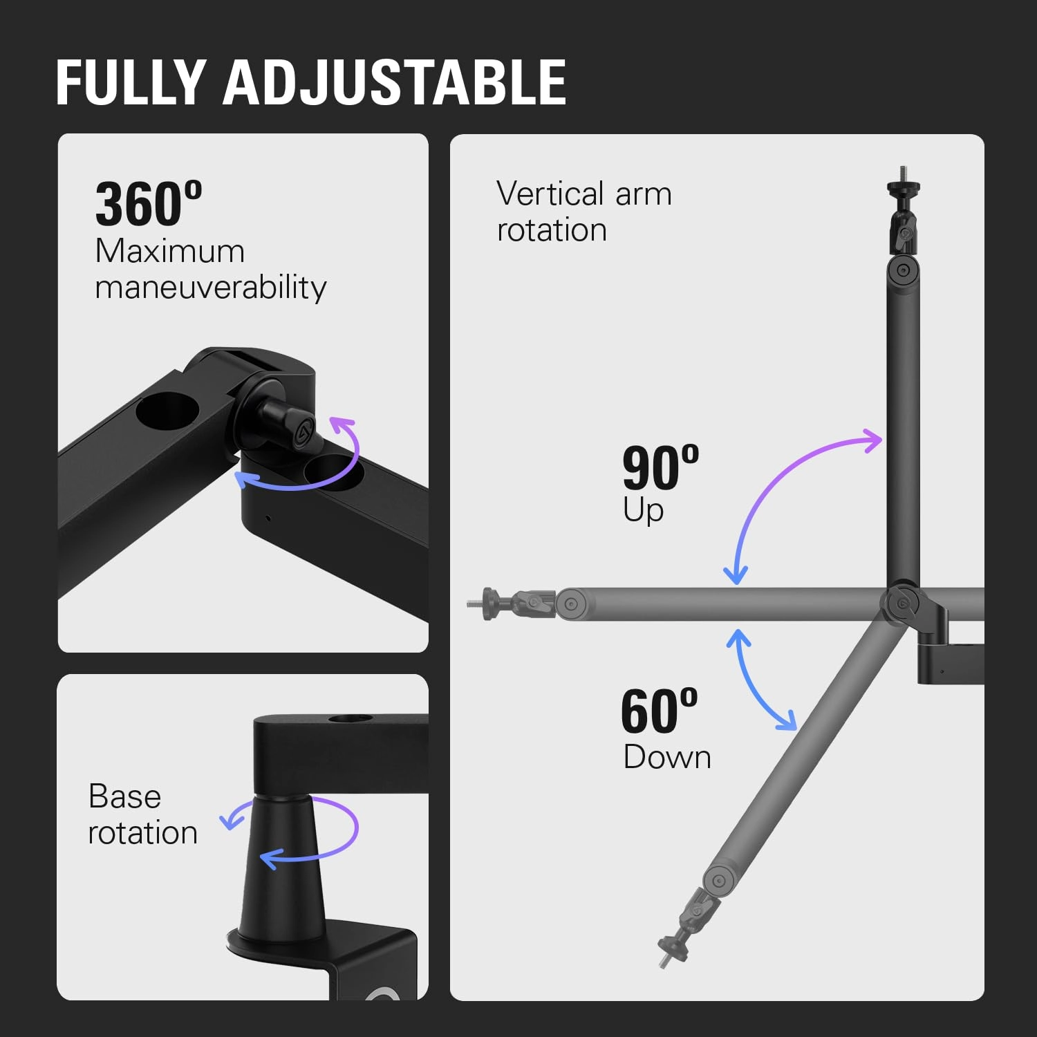 Wave Mic Arm - Low Profile Cable Channels