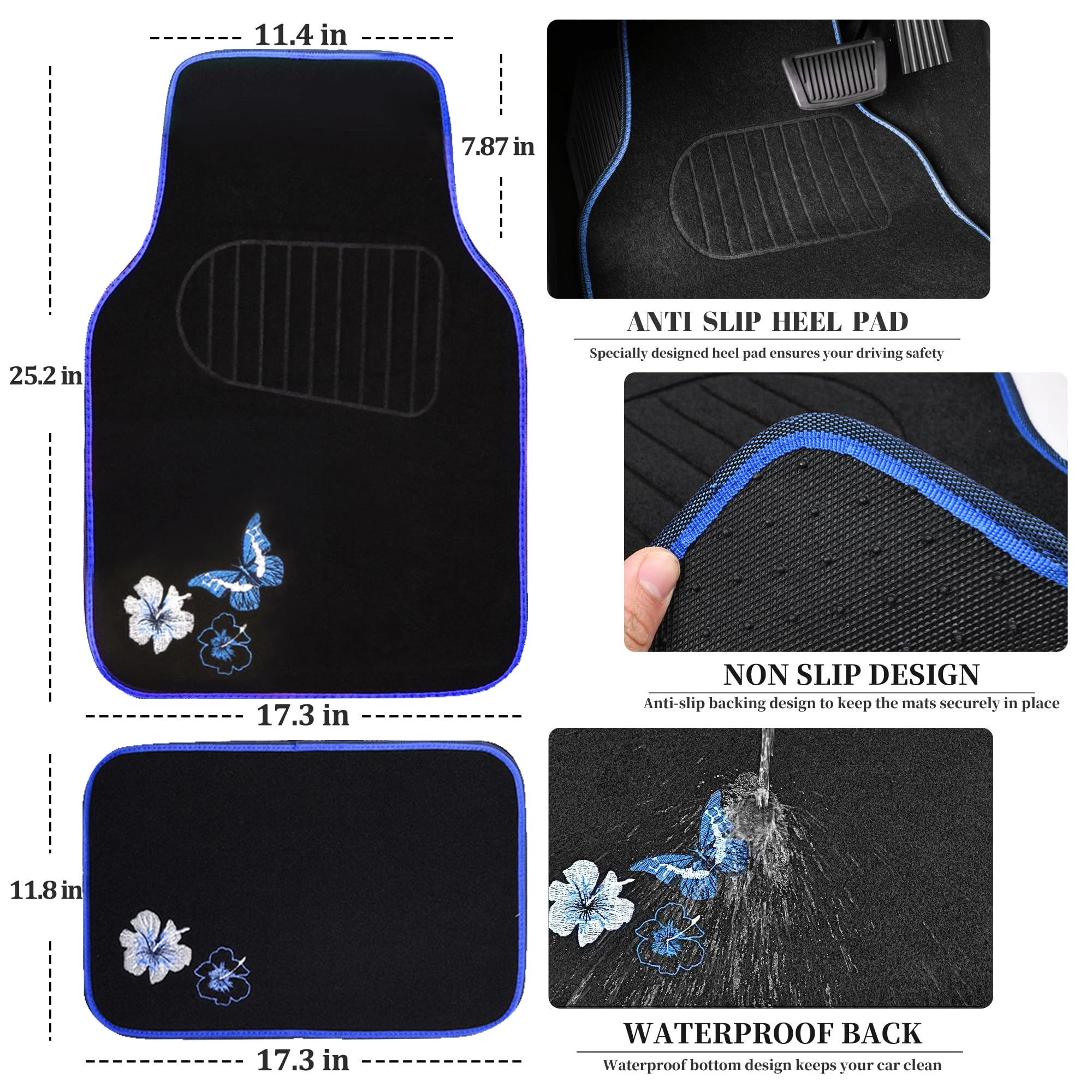 Embroidery Butterfly and Flower Car Floor Mats