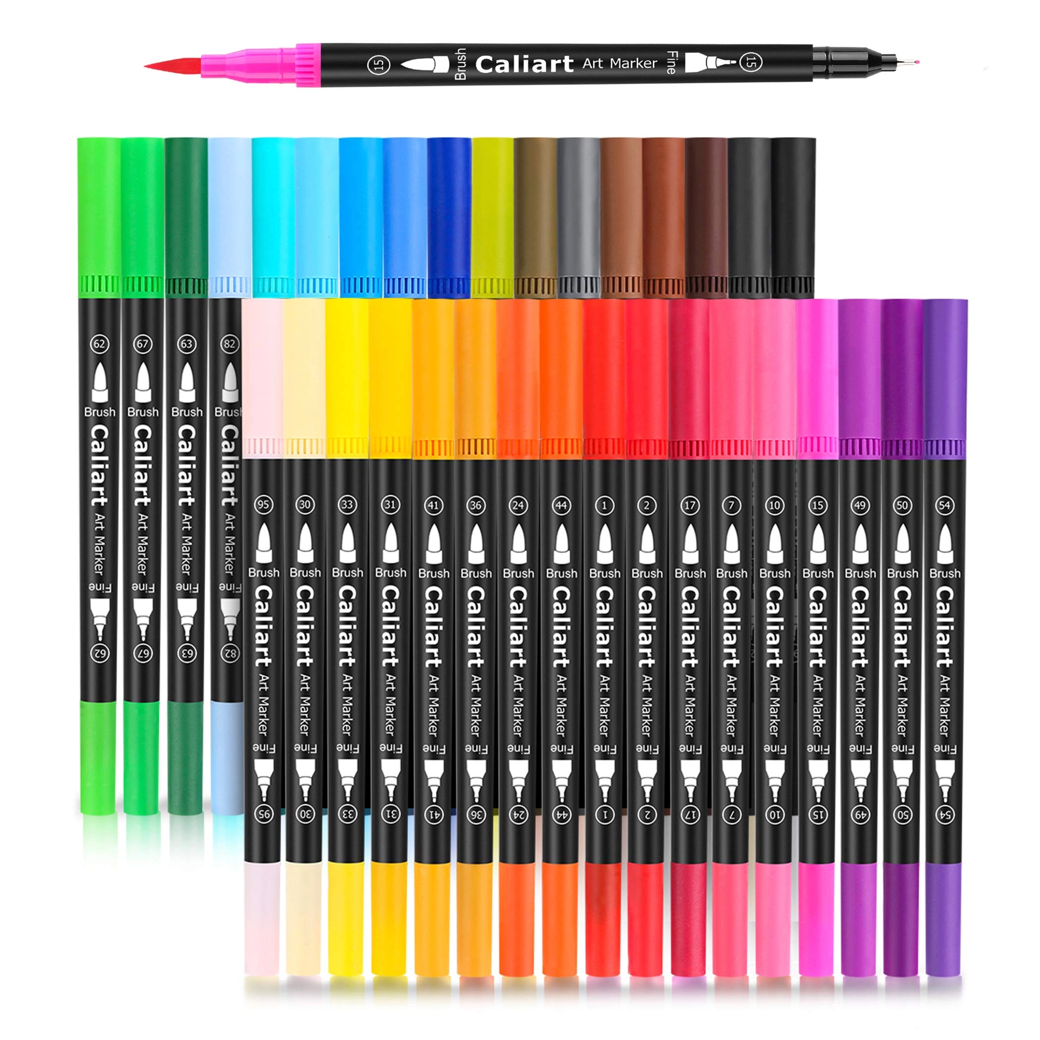 caliart 34 Double Tip Brush Pens - Multicolored Fine