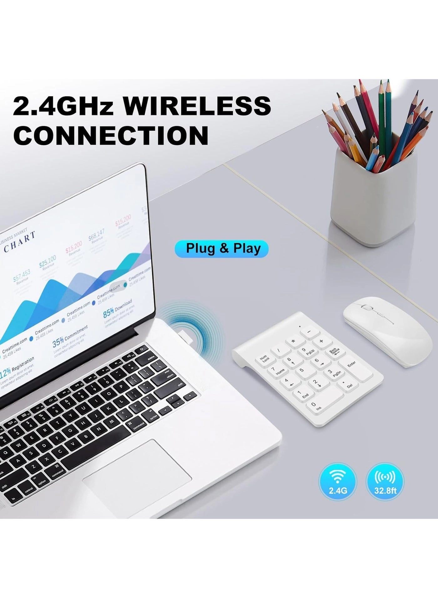 Wireless Numeric Keypad + Thin Wireless Mouse + 2.4G Wireless USB Receiver