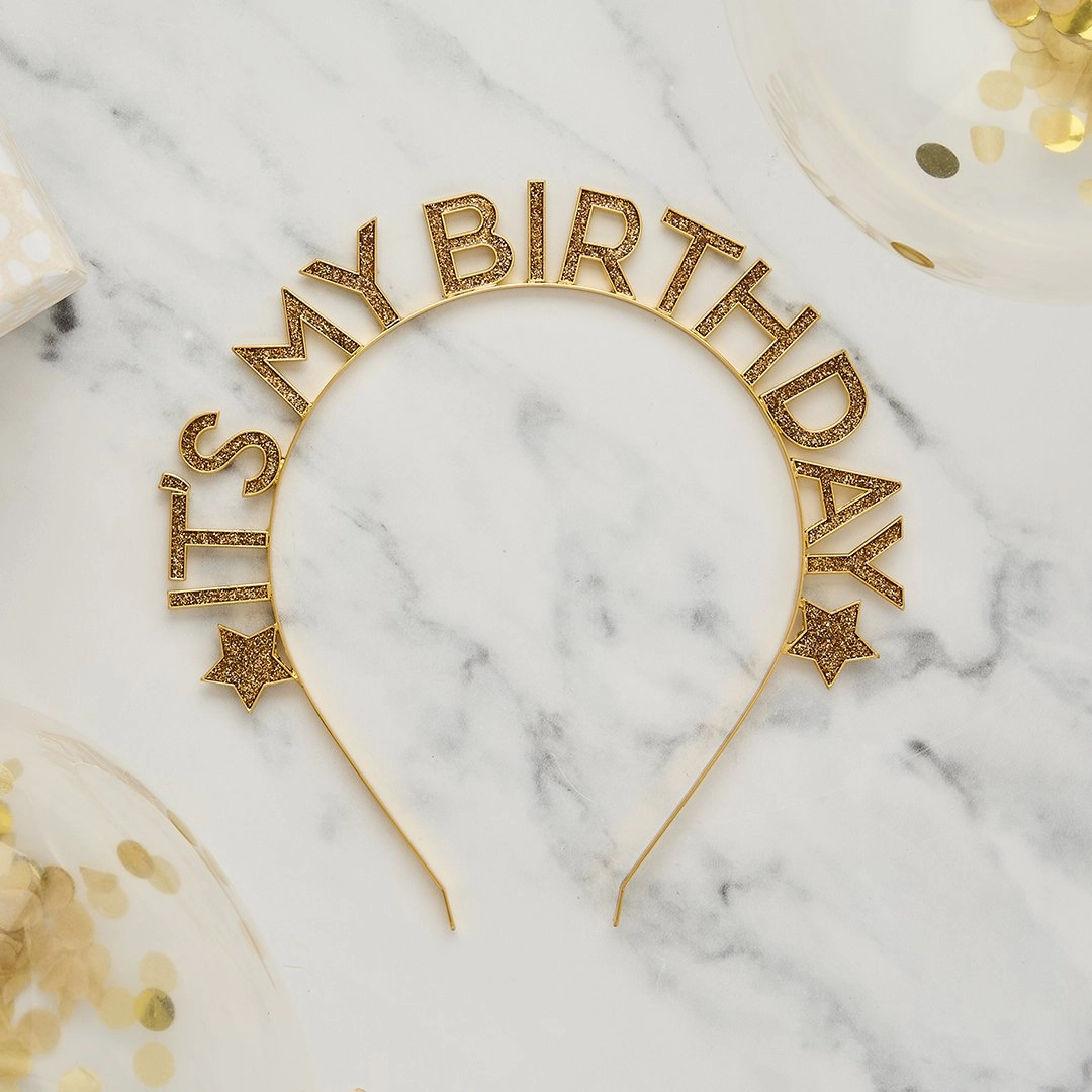 Glitter Metal Headband - Gold 'Happy Birthday'