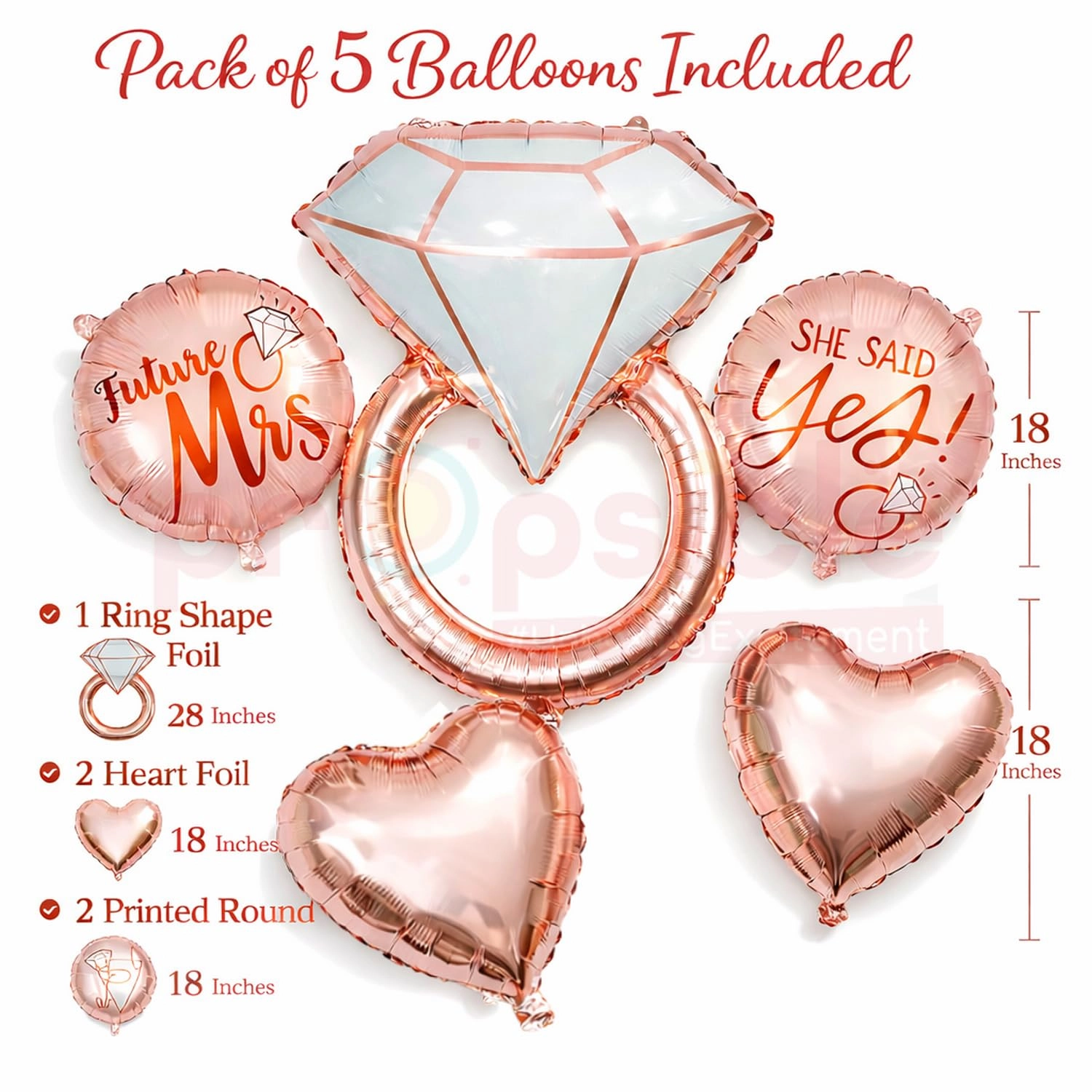Rose Gold Ring Foil Balloon Pack - Pack of 5 Party Decoration